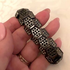 Stretch Black Bangle Hematite & Clear crystal Pave Geometric Statement Bracelet